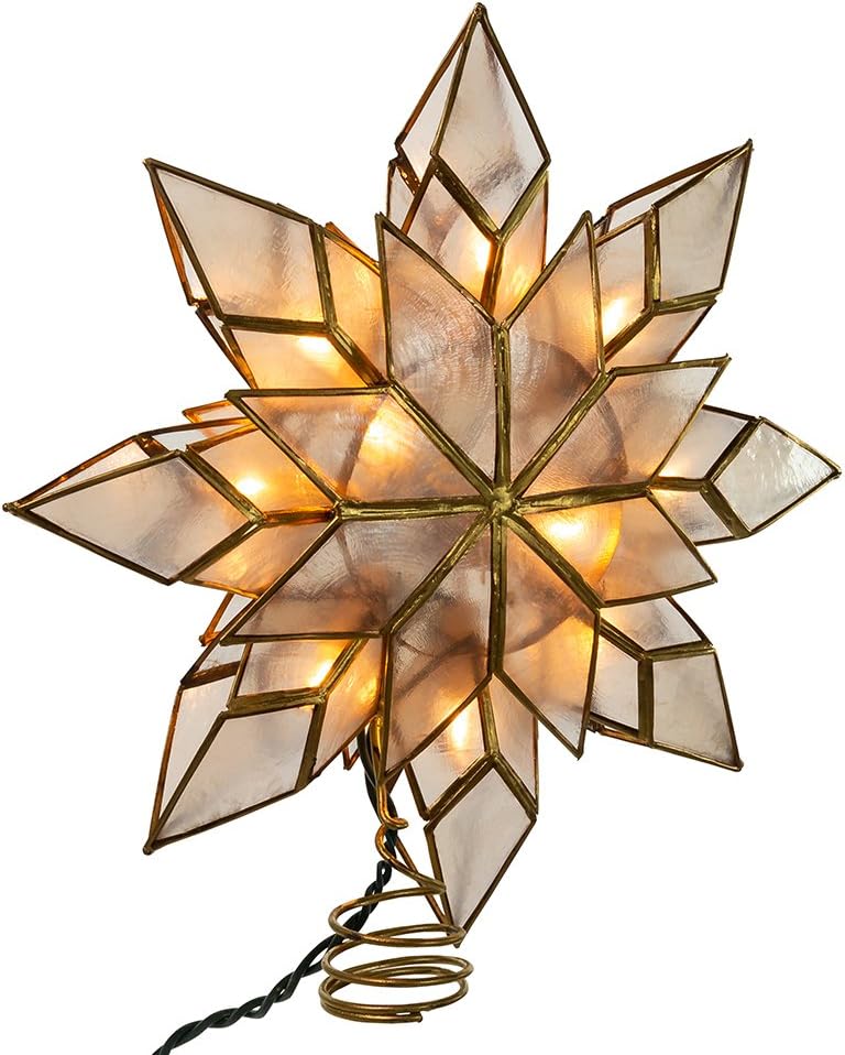 Kurt Adler 8.5-Inch Capiz Star Tree Topper with 10 Clear Lights and 1 Spare Bulb