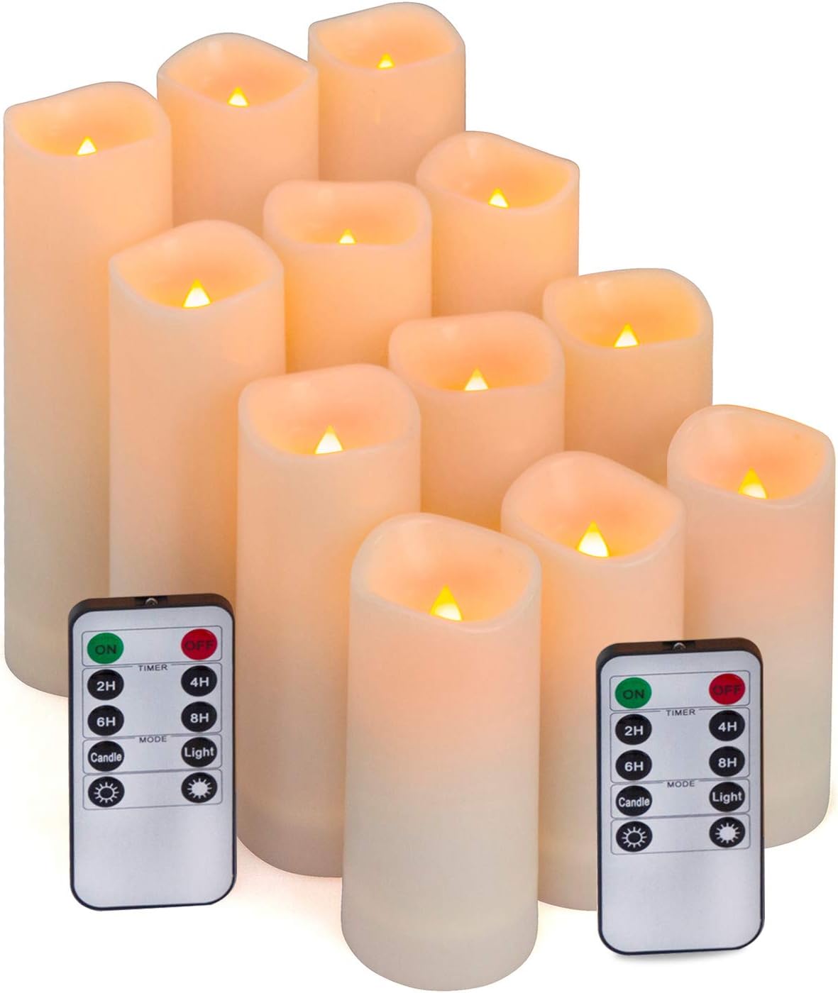 Aignis Flameless LED Candles with 10-Key Remote & Timer, Outdoor Indoor Waterproof Battery Operated Candles for Home/Birthday/Wedding/Holiday Décor, Exquisite Set of 12 (D2.2” x H4”/5”/6”/7”)