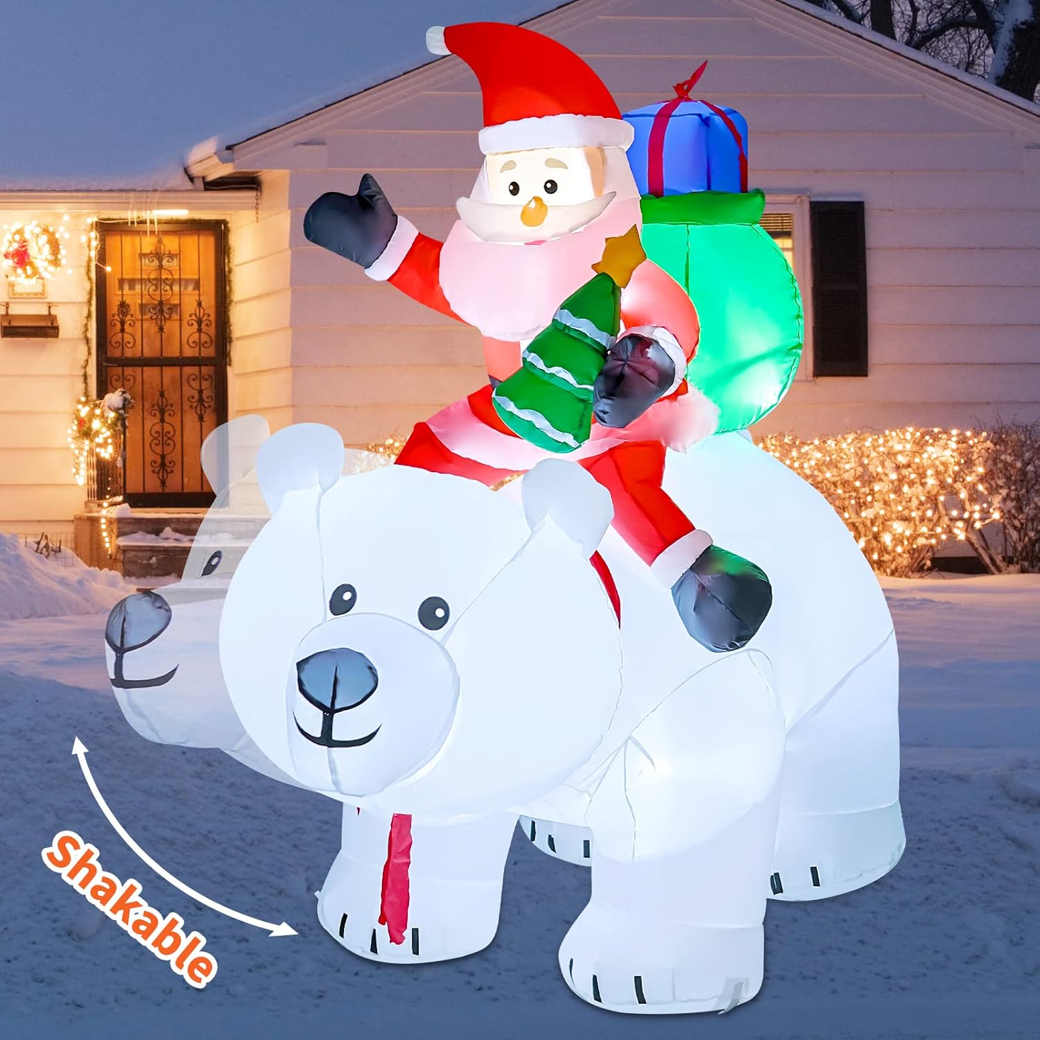 GOOSH 6 FT Christmas Inflatables Santa Clause Riding Bear with Shaking Head Outdoor Decorations Blow Up Yard Decor with LED Lights for Xmas Holiday Party Indoor Garden Lawn Décor