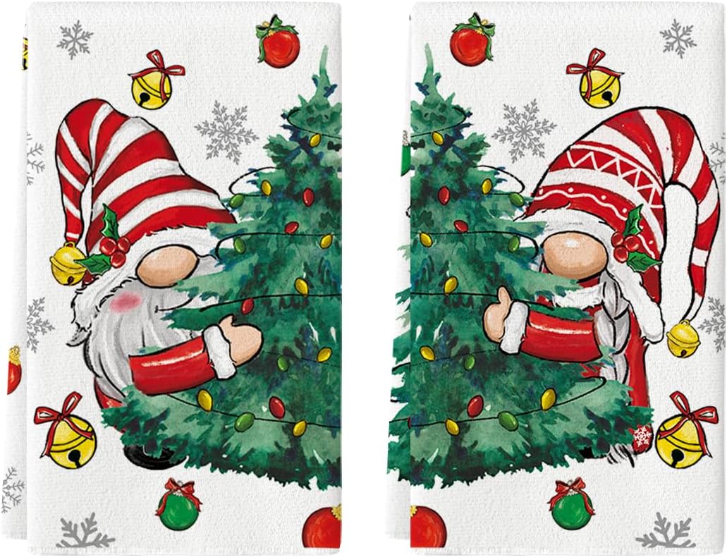 Artoid Mode Gnomes Xmas Trees Christmas Kitchen Towels Dish Towels, 18×26 Inch Daily Seasonal Winter Decoration Hand Towels Set of 2