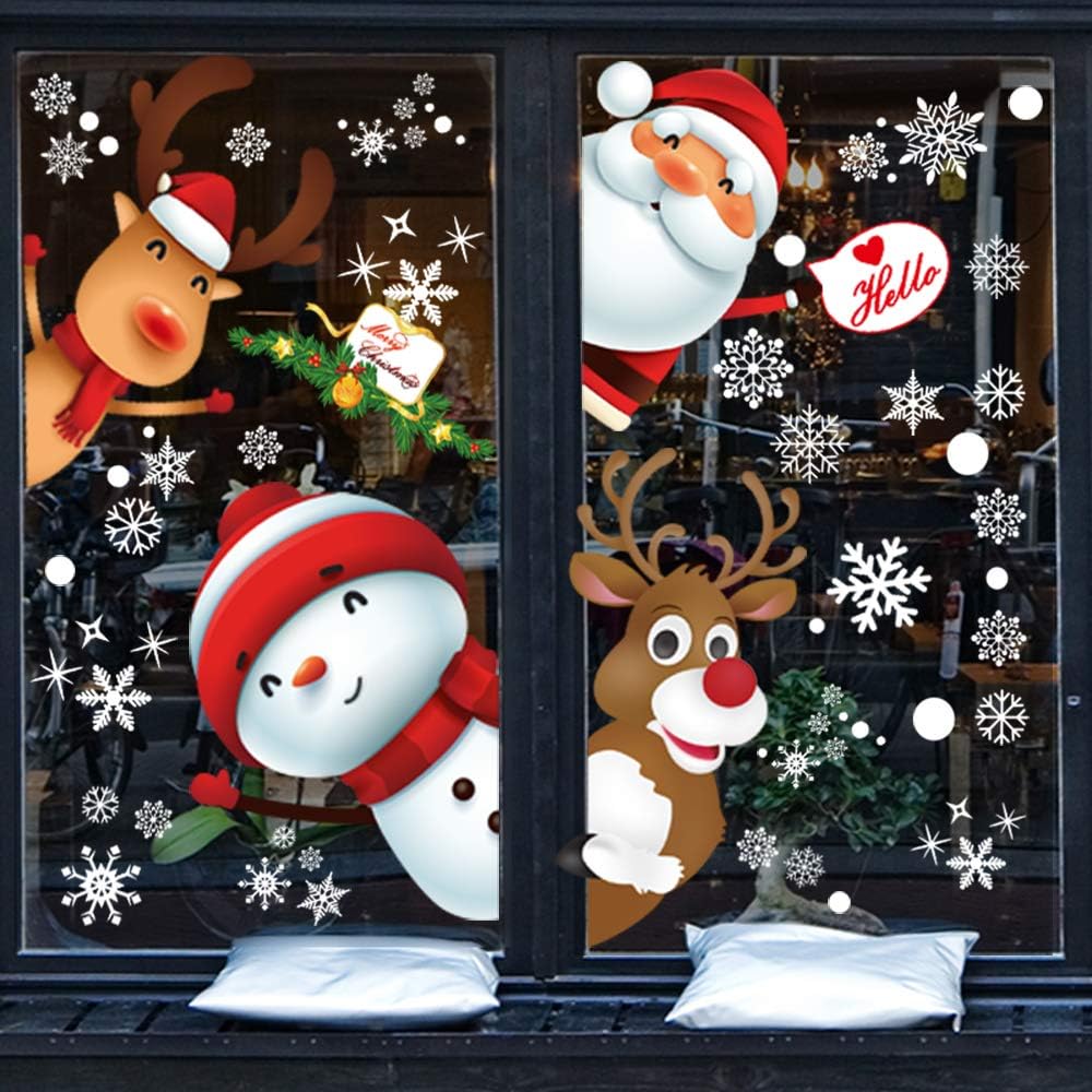 130PCS Christmas decoratives Window Stickers, Holiday Snowflake Santa Claus Reindeer Stickers