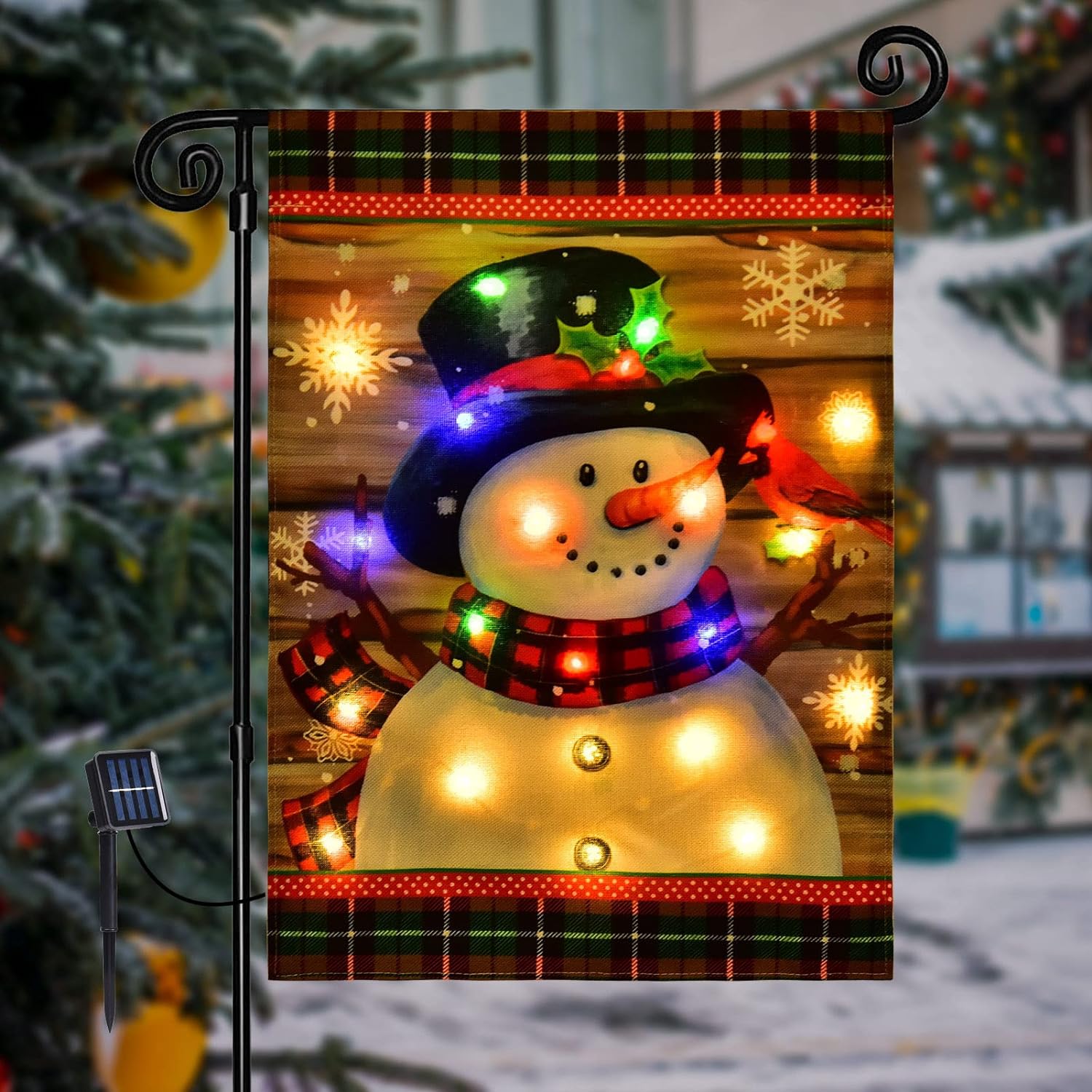 Lighted Christmas Garden Flag for Outside, Led Snowman Garden Flag, Winter Yard Flag 12×18 Double Sided for Outdoor Yard Porch Lawn Decoration