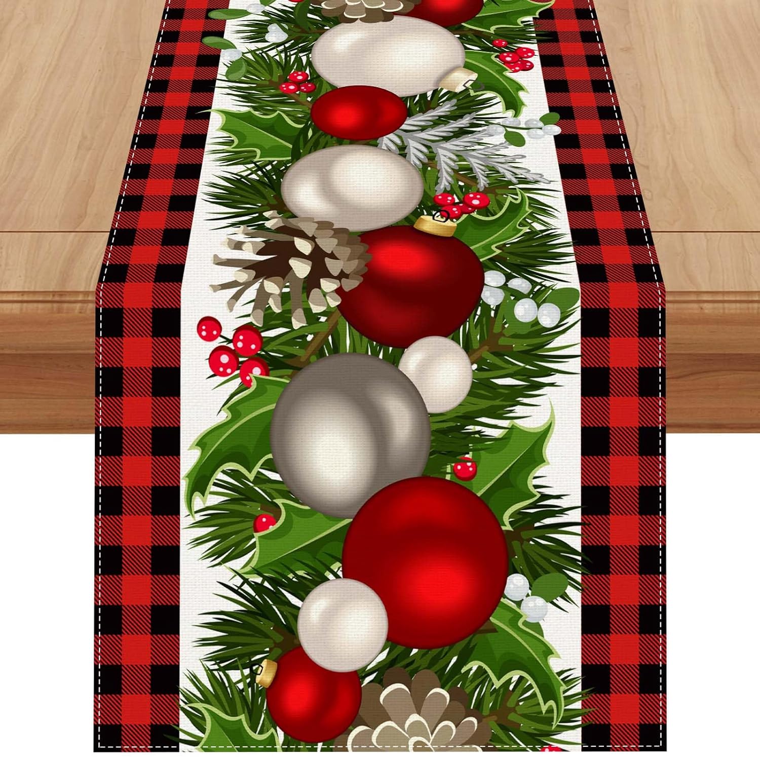 Jiudungs Linen Red and Black Buffalo Check Christmas Table Runner 72 Inches Long Seasonal Winter Christmas Xmas Holiday Farmhouse Style Table Decoration