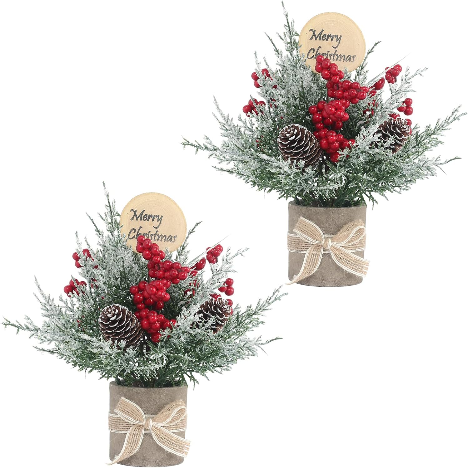 2PCS Small Christmas Tree,Tabletop Mini Xmas Tree,9″ Artificial Little Potted for Christmas Decor,Suitable for Weddings, Holidays, Christmas and Other Festivals.(Red/Green)