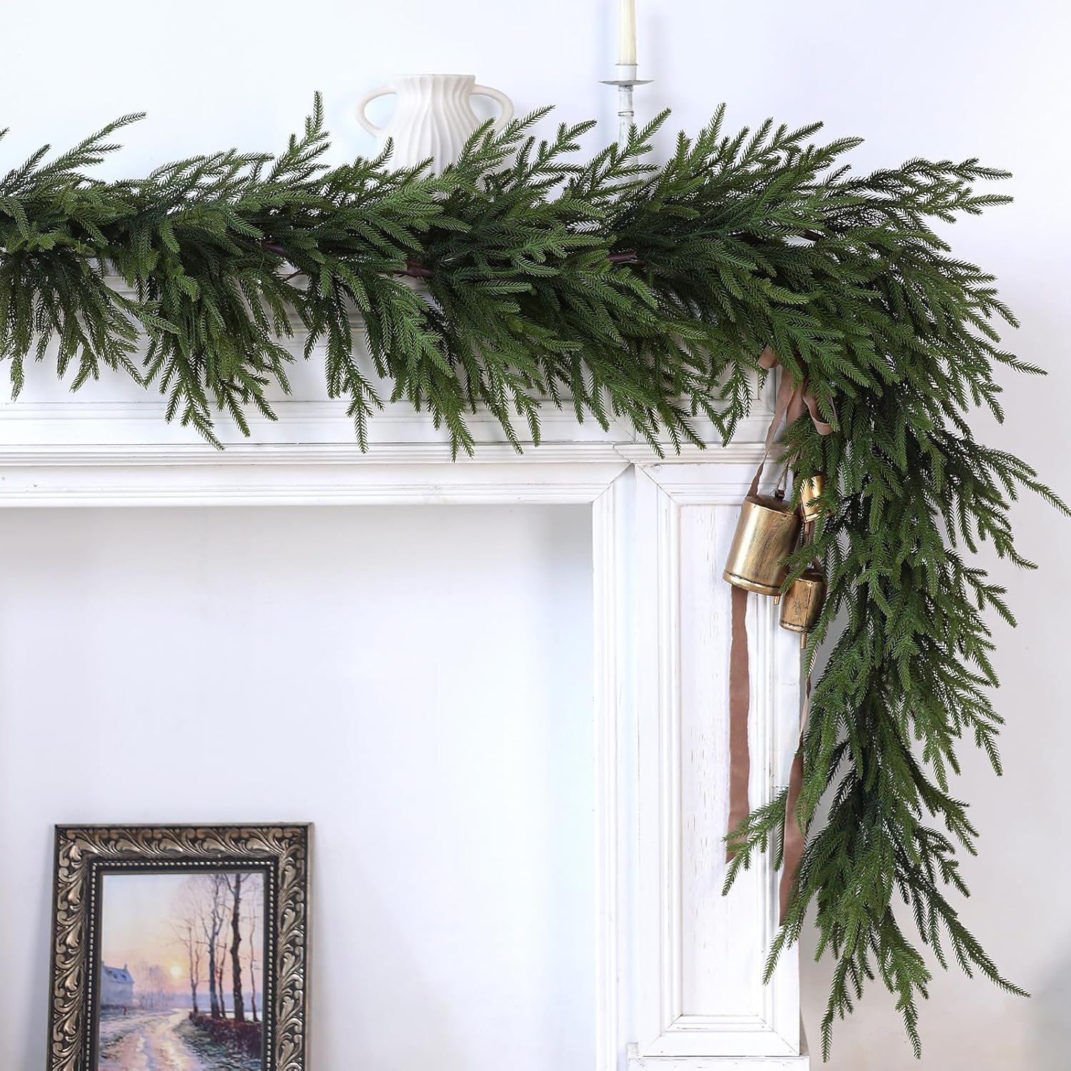 Norfolk Pine Garland – 9ft Artificial Christmas Garland Long Faux Greenery Garland for Holiday, Fireplace, Mantle, Window, Stairs, Indoor, Outdoor Decor