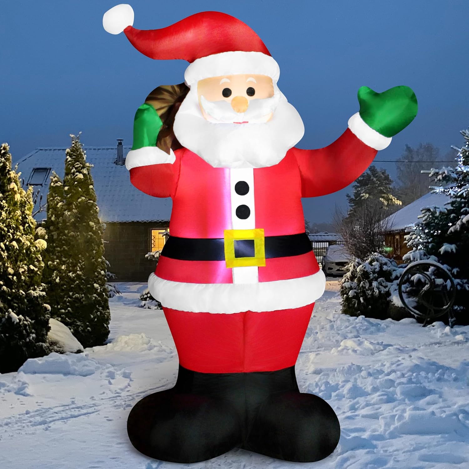 Joiedomi 6 FT Christmas Inflatable Santa with Gift Bag, Blow Up Xmas Inflatable Decorations with Build in LEDs for Christmas Decor, Yard Indoor Outdoor Garden Lawn Winter Decorations