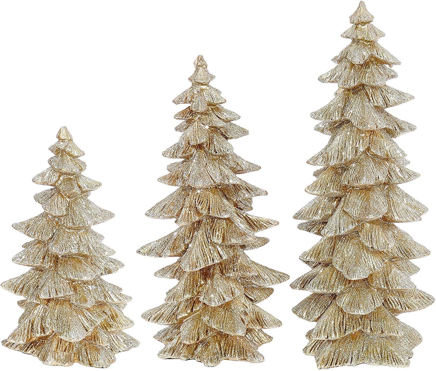 Raz Set of 3 Champagne Gold Glittered Christmas Trees- 6.5 inches to 9.5 inches Tall