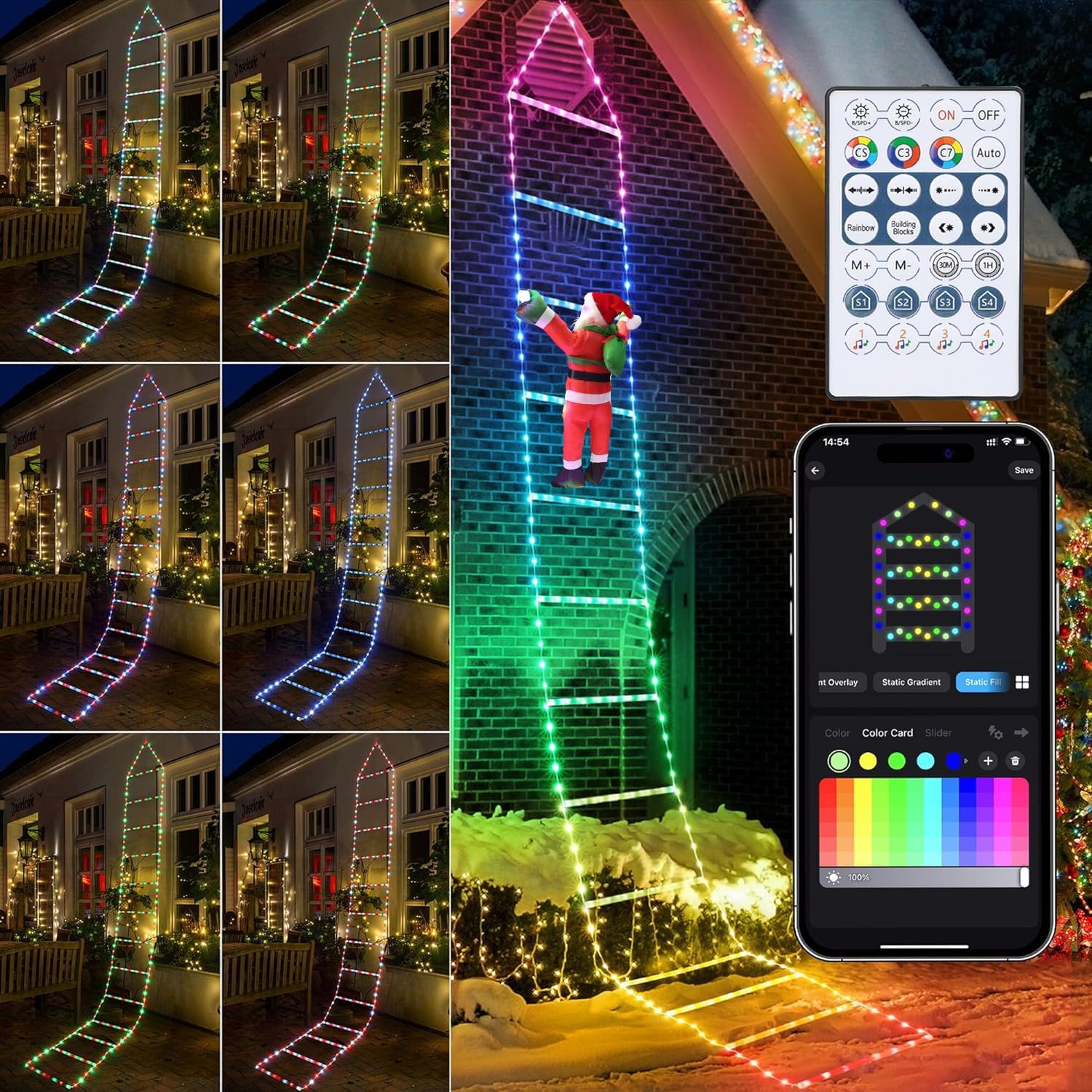 Toodour Christmas Decorations Lights, 10ft Smart RGB Christmas Decorative Lights with Santa Claus, Bluetooth & App Controlled Ladder Lights – Music Sync Color Changing Xmas Lights for Indoor Outdoor