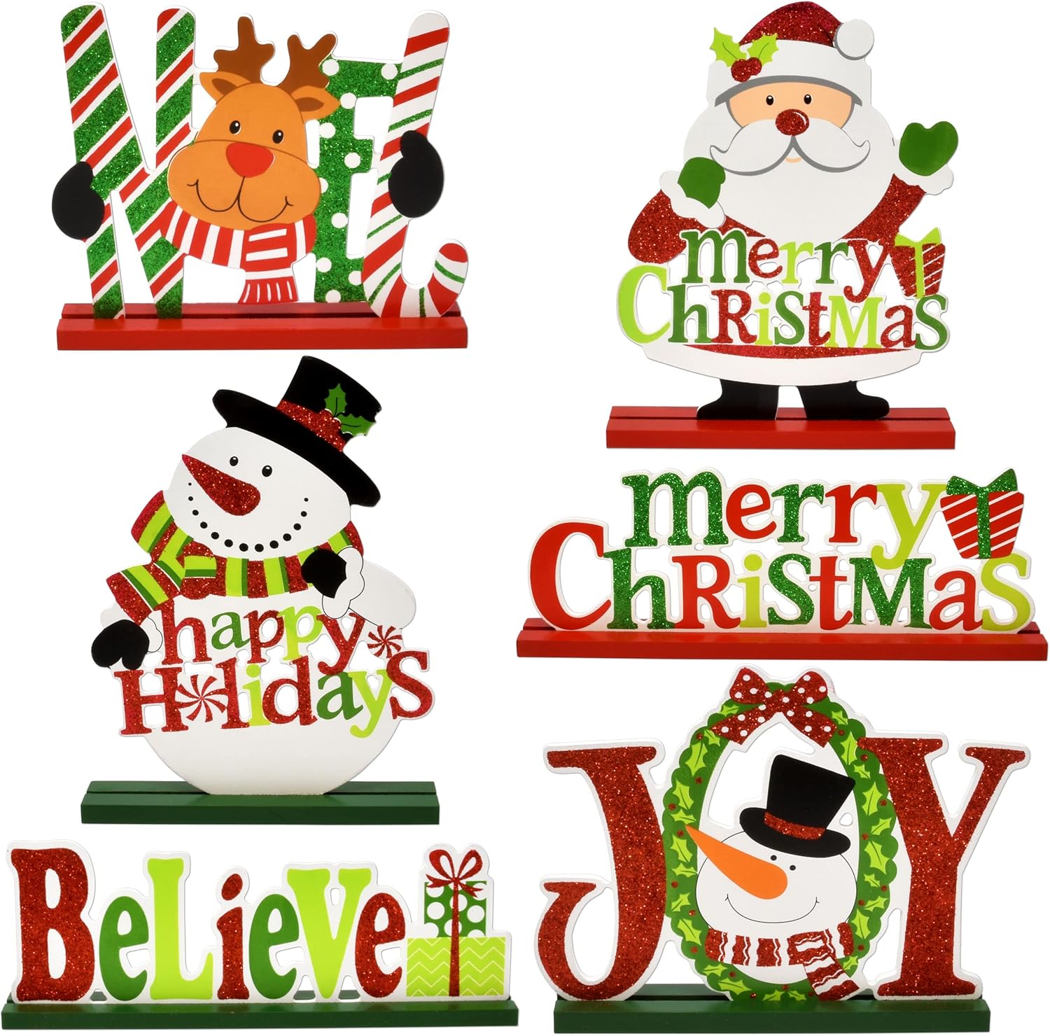 Gift Boutique 6 Christmas Table Signs Decorations Wooden Centerpiece Tabletop Snowman Wood Desktop Decor for Kitchen Home Xmas Holiday Party Supplies