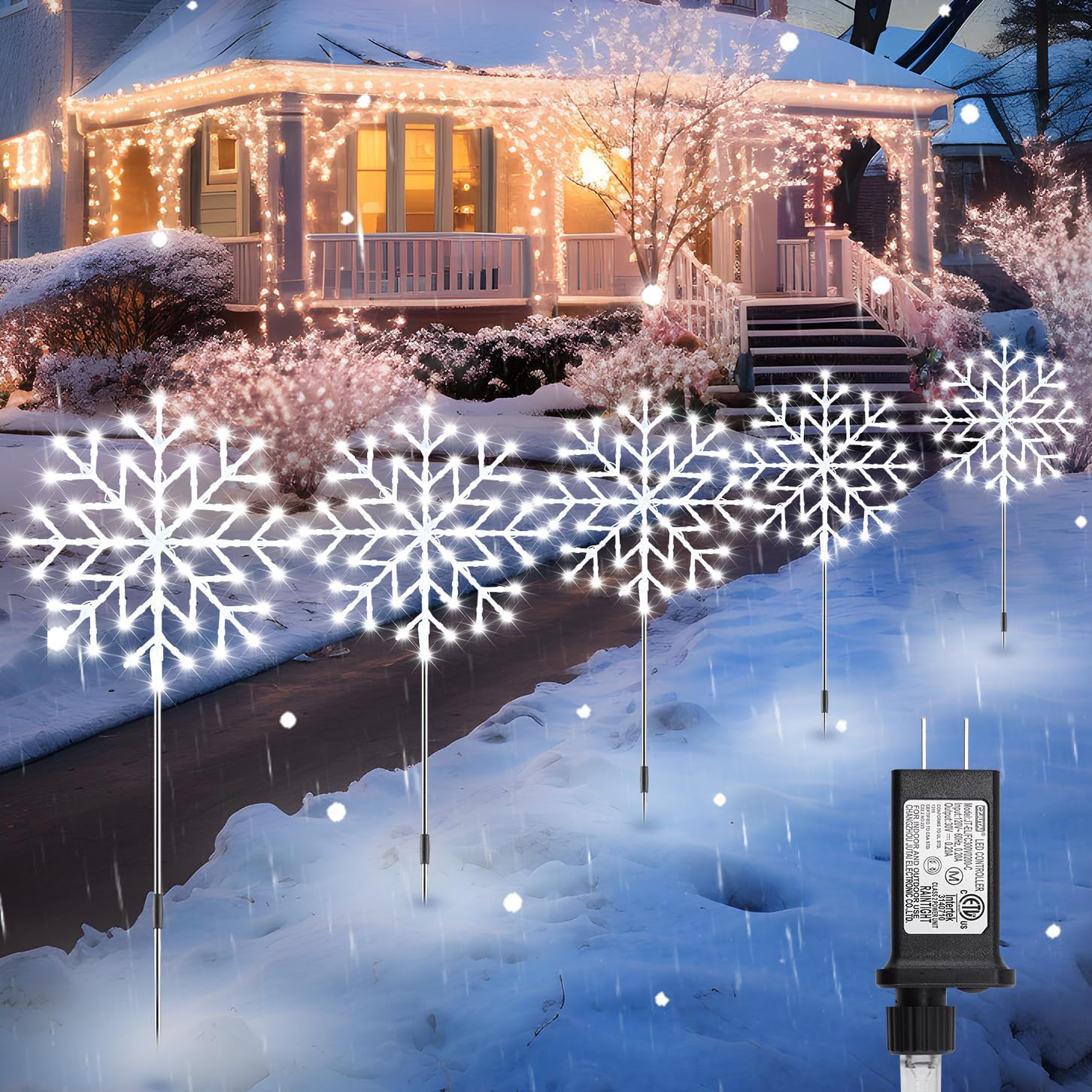 Snowflake Lights Outdoor, 10 Large Snowflake Christmas Pathway Lights Outdoor Christmas Decorations Yard Sidewalk Walkway Driveway Marker Stake, White