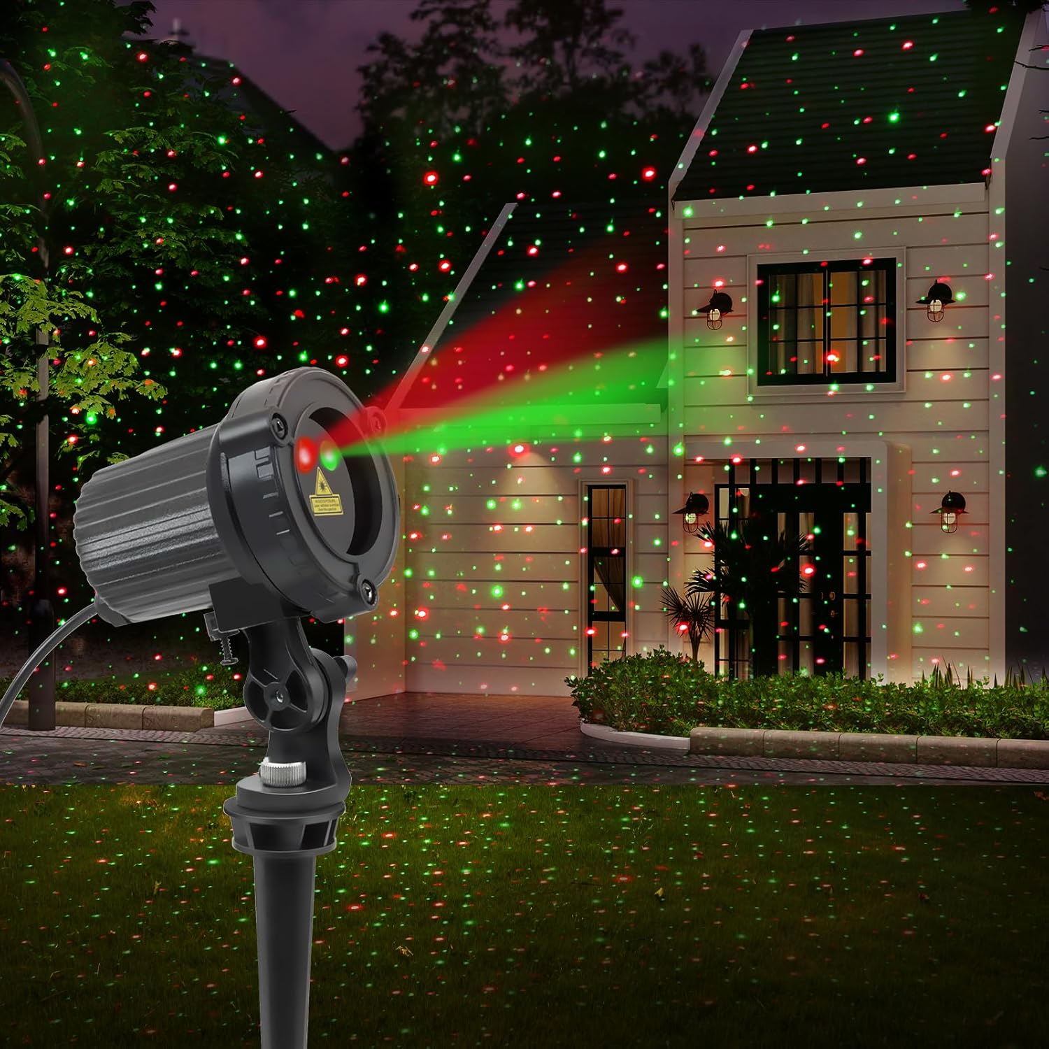 Laser Christmas Projector Lights Outdoor, Outdoor Garden Laser Lights, Landscape Lights with Red and Green Stars, IP65 Waterproof,Cold Resistant. Suitable for Holiday, Party, Garden Decorati