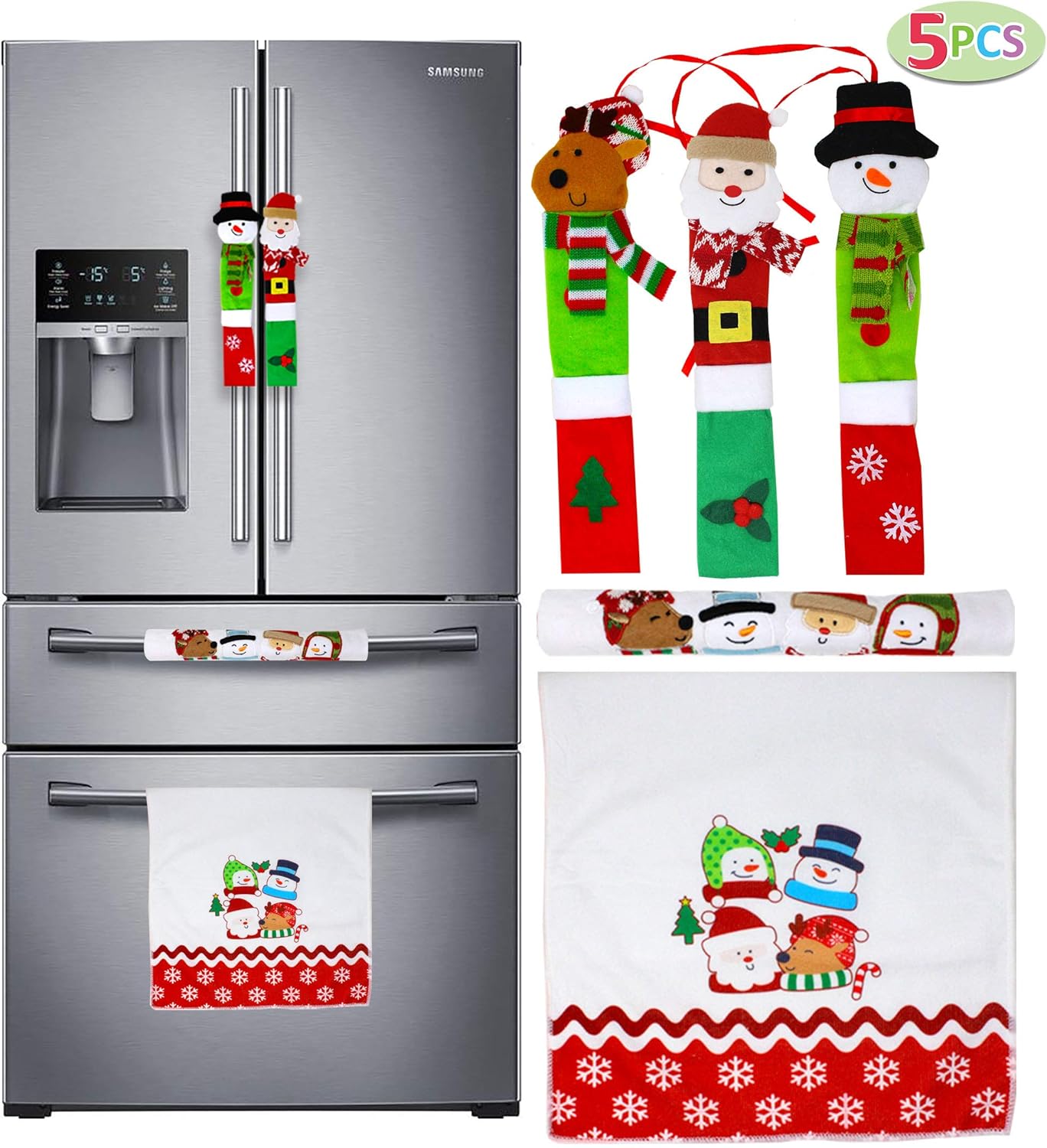 JOYIN 5 Pieces Christmas Kitchen Appliance Handle Covers for Kitchen Refrigerator Microwave Oven Dishwasher Decoration, Xmas Indoor Décor, Party Favor Supplies.