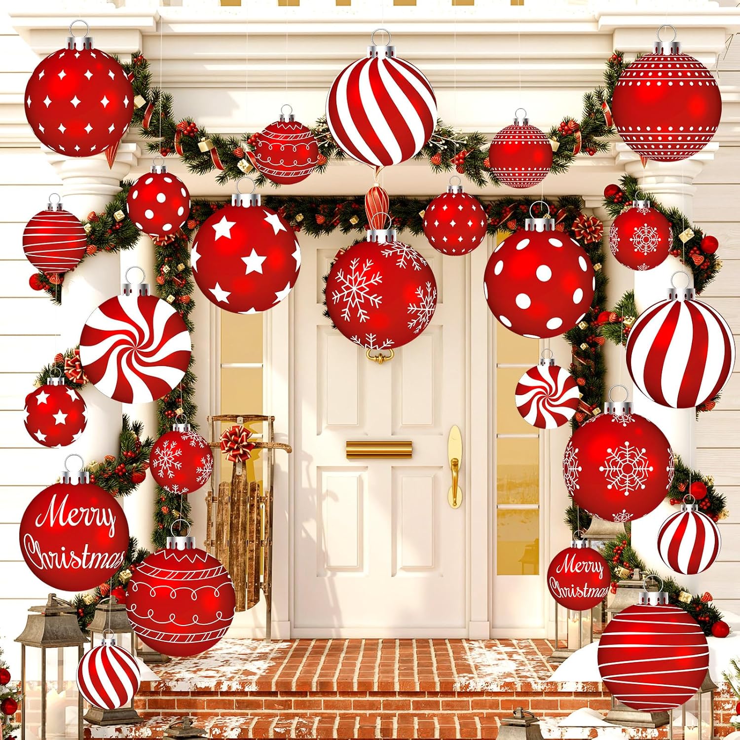 Huwena 24 Pcs Christmas Decorations Outdoor Christmas Hanging Ornaments Decorations Peppermint Candy Yard Signs Double Sided Lawn Decorations Peppermint Ornaments for Xmas(Red)