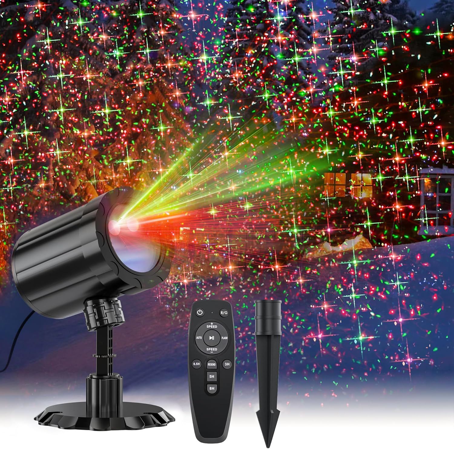 Christmas Projector Lights Outdoor, LED Waterproof Projector Lights, 3 Modes with Remote Control Outdoor Christmas Projector for Christmas Decorations Outdoor Yard Holiday Party