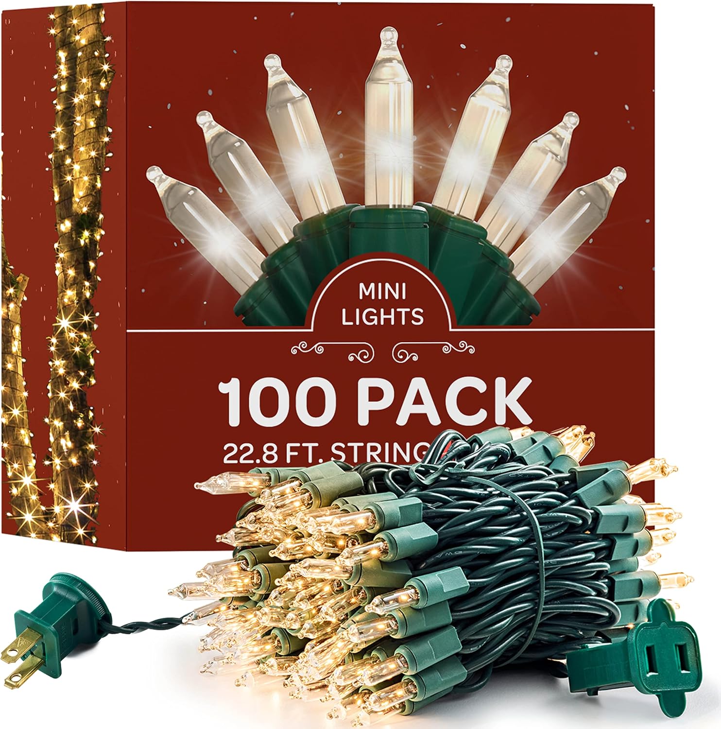 Christmas String Lights [100 Set] 25 Ft Warm White Christmas String Lights, for Xmas Tree, Garland, Holiday, Party Décor –Mini Christmas Lights for Tree Weather-Resistant