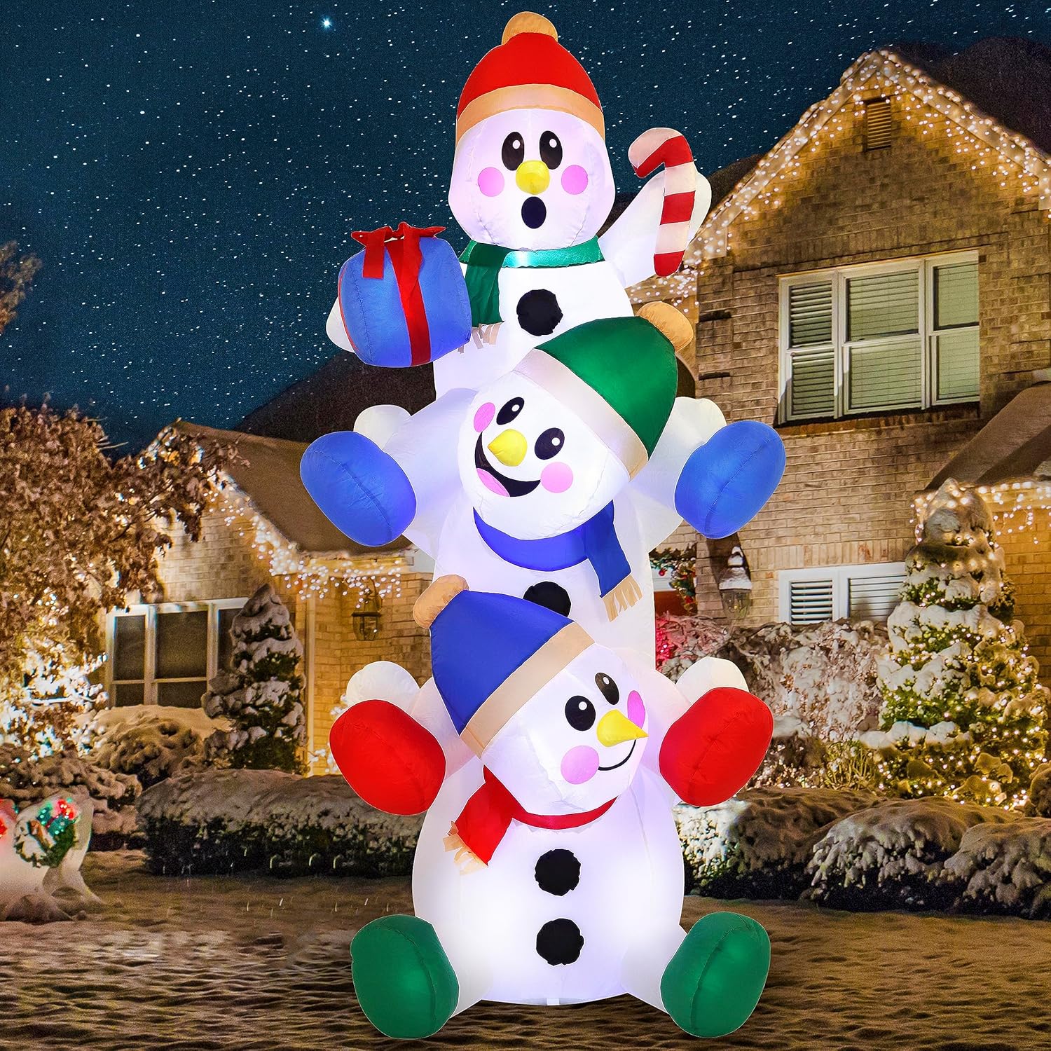 Joiedomi 6 FT Christmas Inflatable Stacked Snowman with Build-in LEDs Blow Up Inflatables for Xmas Party, Home Indoor Outdoor Yard Garden Lawn Winter Décor